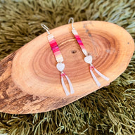 Pink Heart Dentalium Earrings