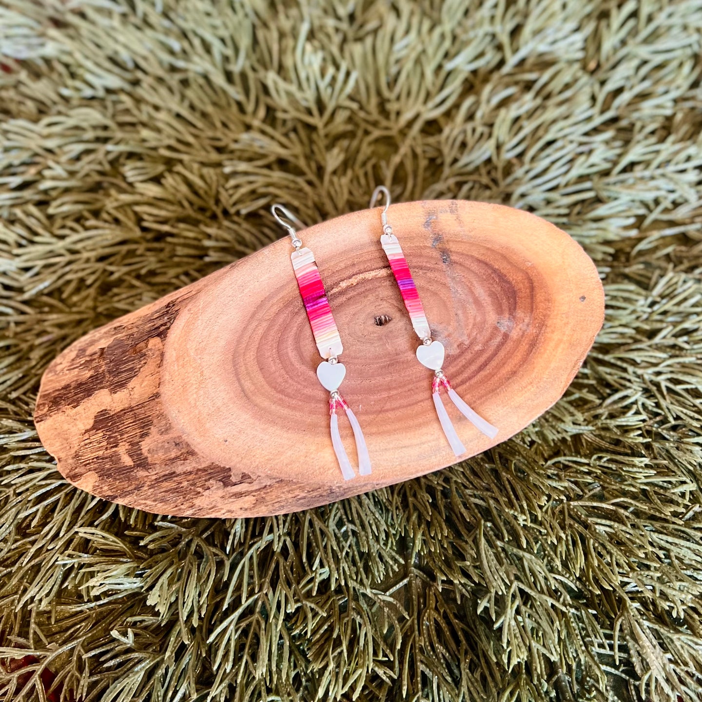 Pink Heart Dentalium Earrings