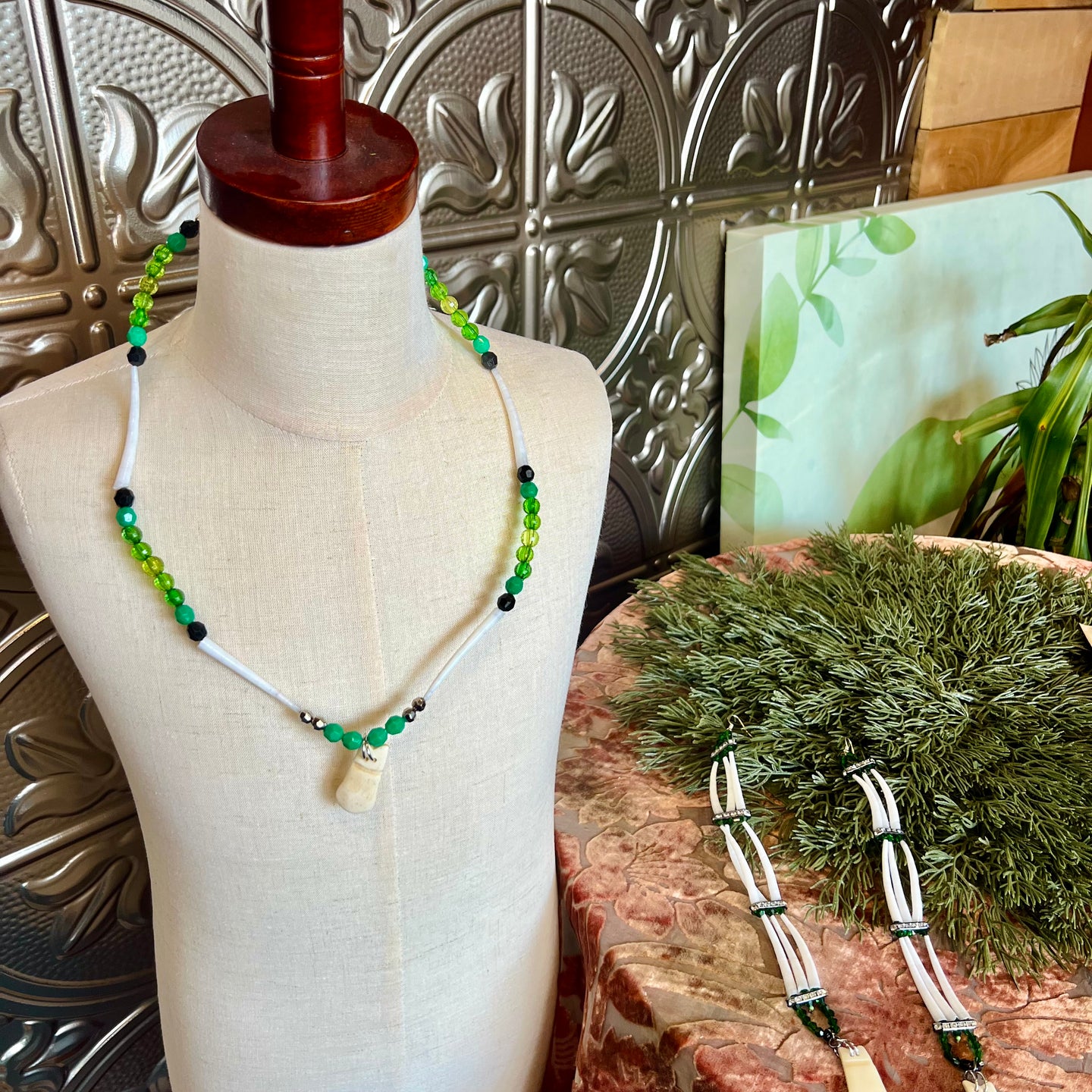 Necklace and Earrings Set - Green