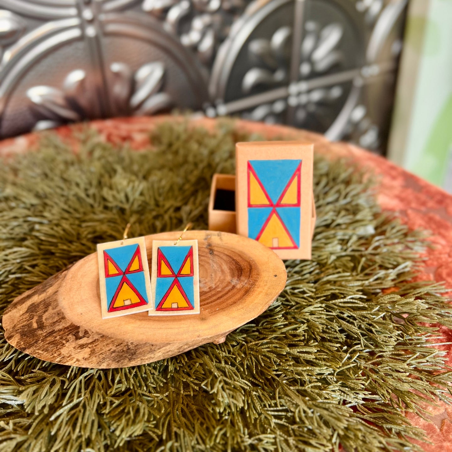 Painted Earrings with Box - Triangles