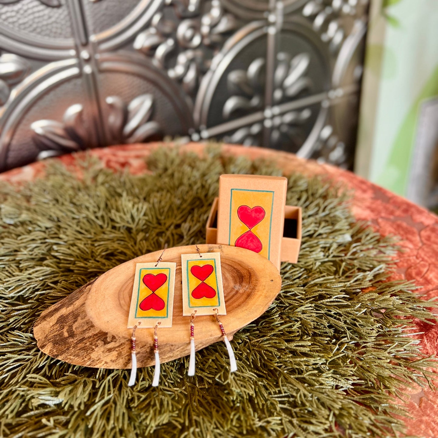 Painted Earrings with Box - Hearts