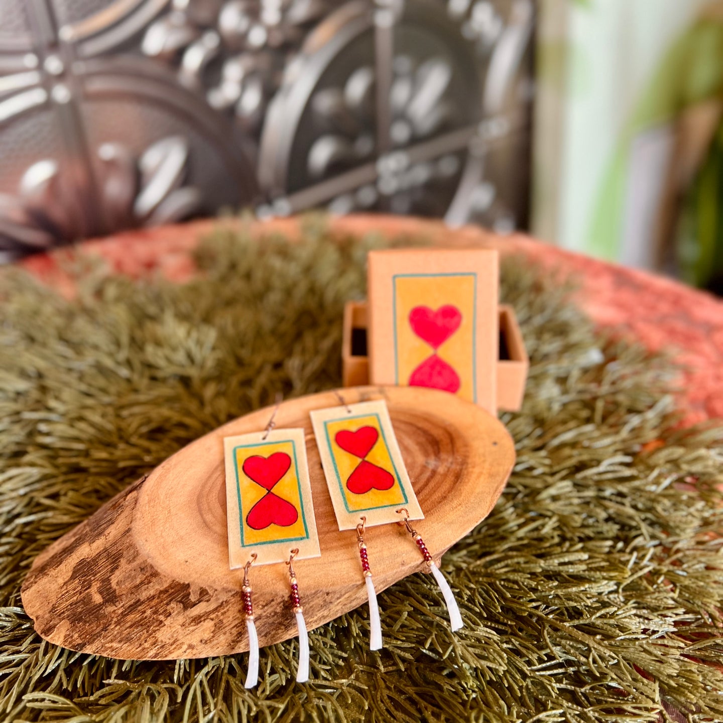 Painted Earrings with Box - Hearts