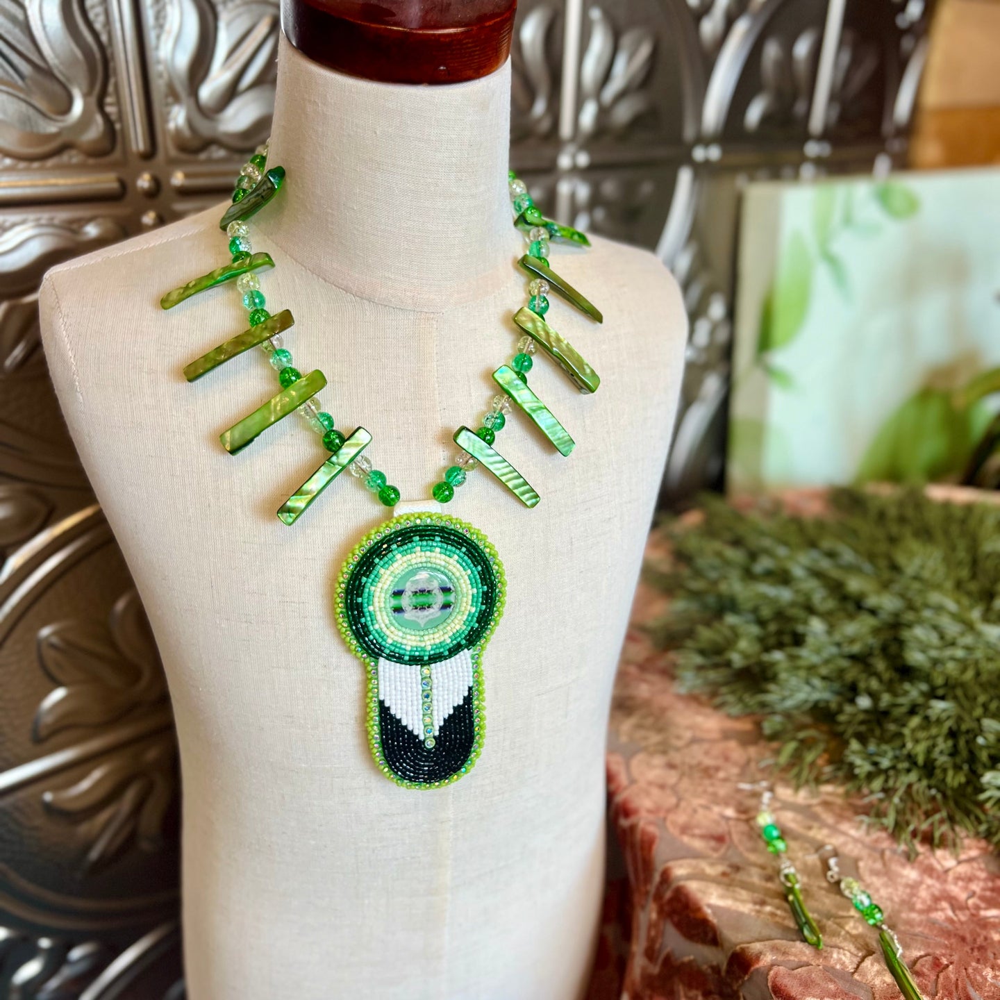 Necklace and Earring Set - Green
