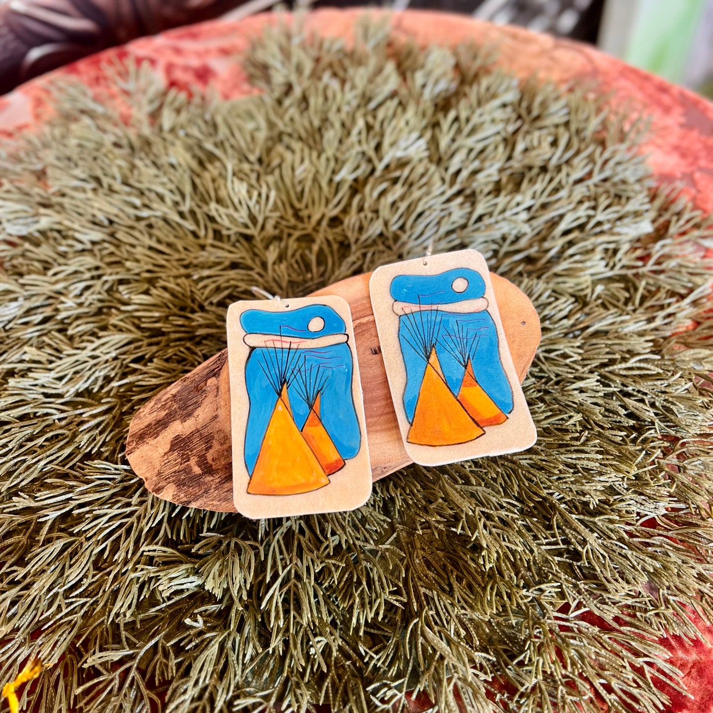 Large Painted Earrings - Tipis