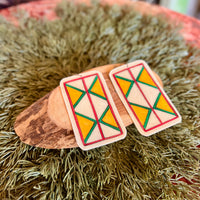 Large Painted Earrings - Yellow/Green/Red