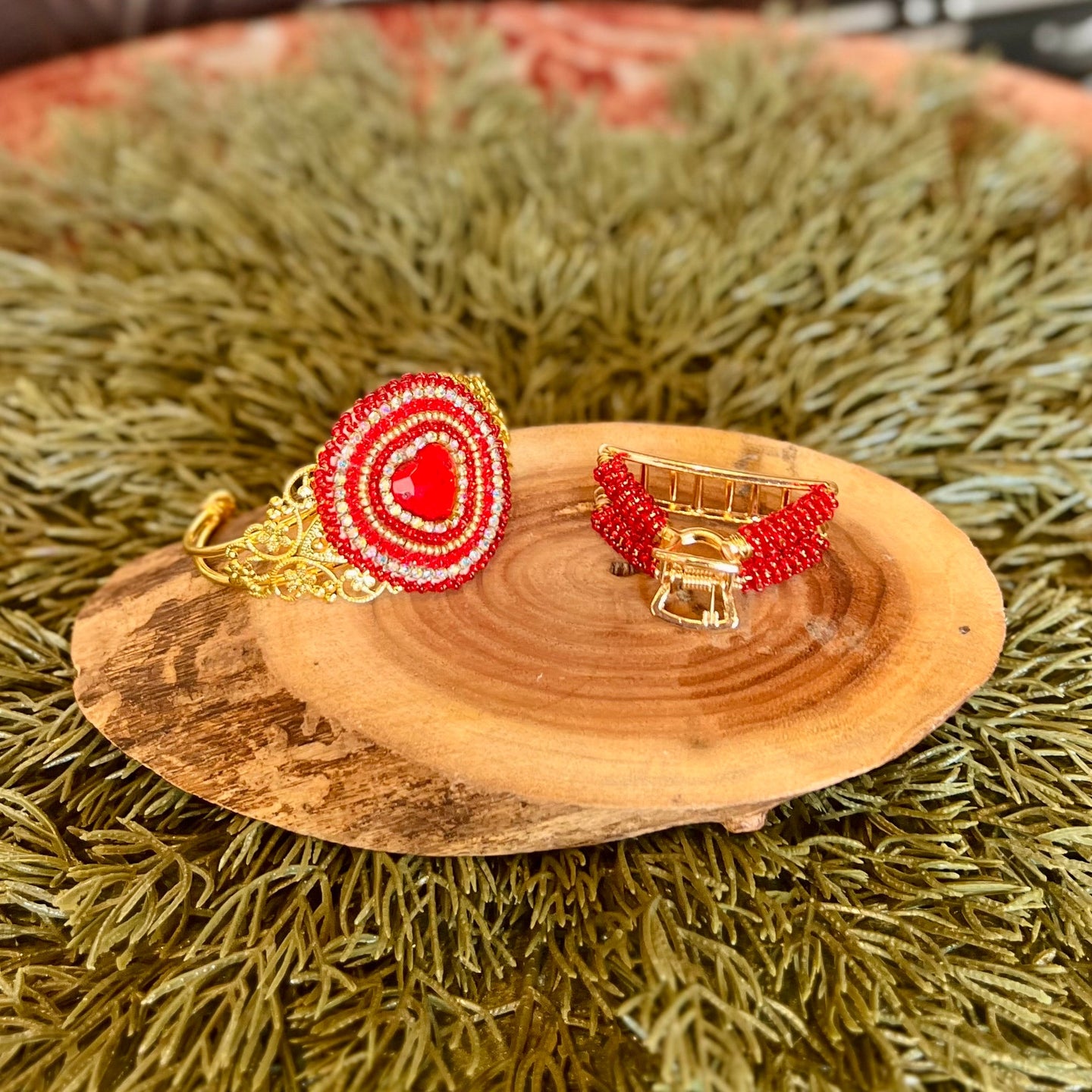 Red Heart Bracelet and Mini Hairclip