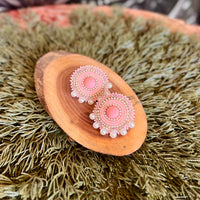 Beaded Stud Earrings - Pink