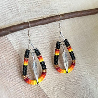 Black Feather Dangly Beaded Earrings (Medium)