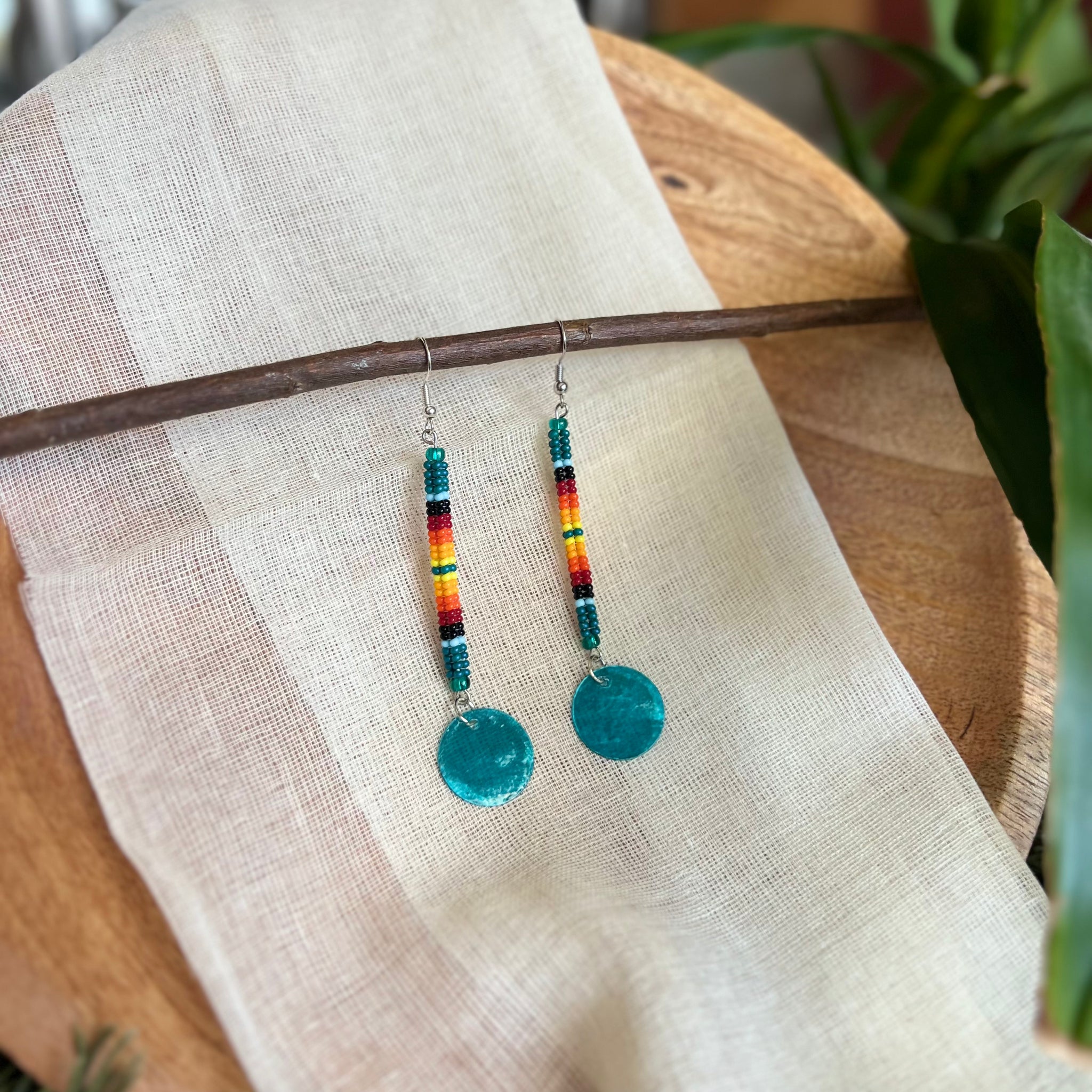 Blue Shell Dangly Beaded Earrings (Long)