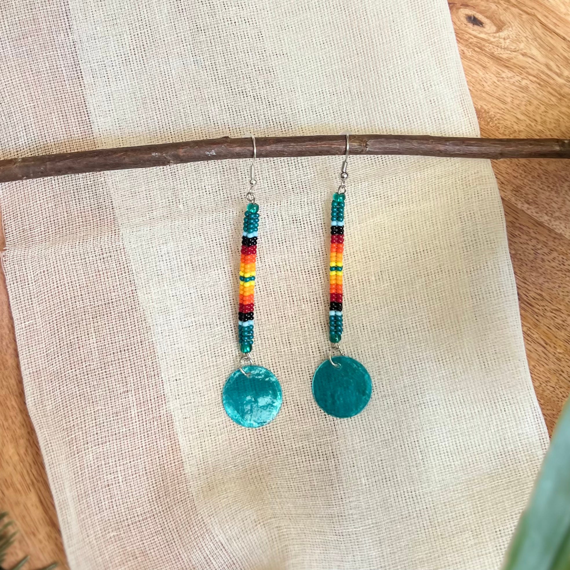 Blue Shell Dangly Beaded Earrings (Long)