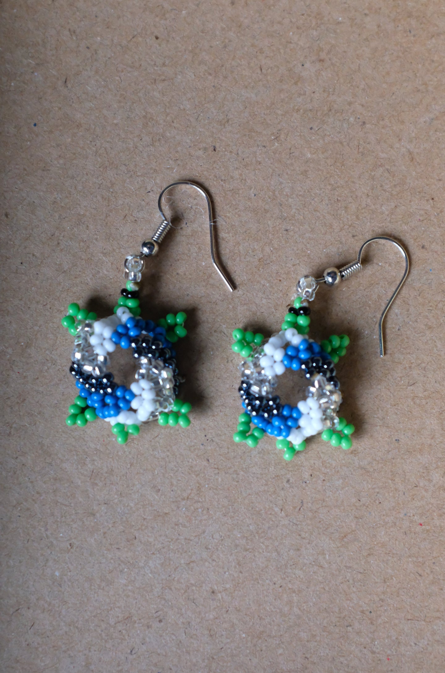 Blue and White Turtle Beaded Earrings