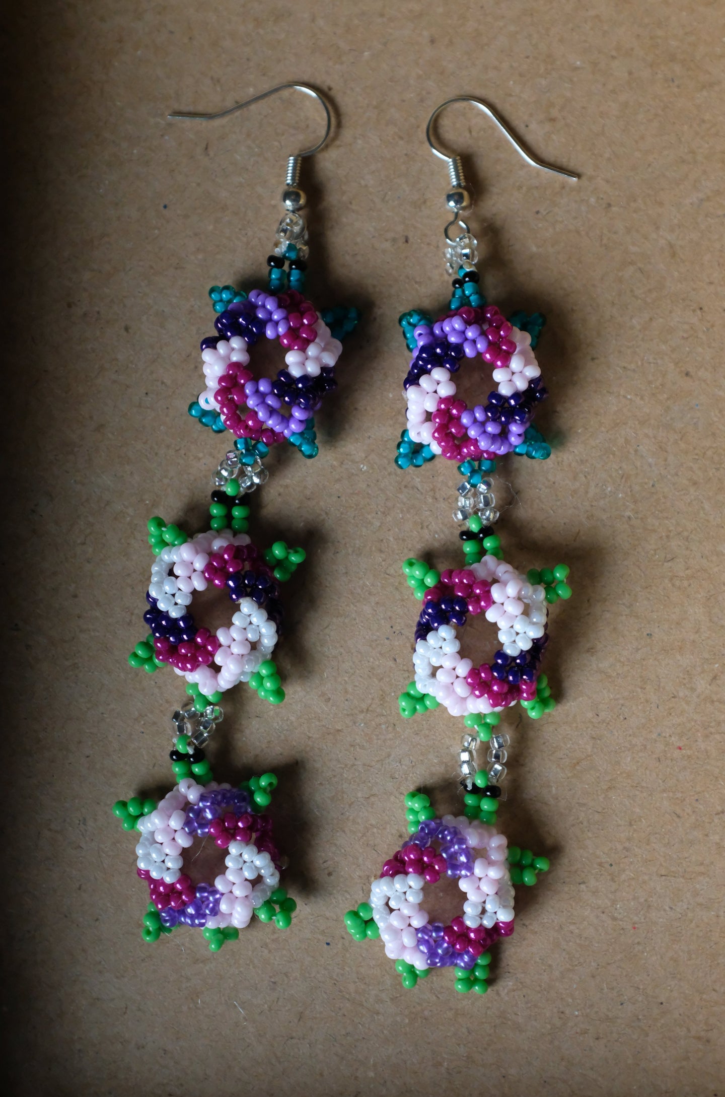 Three Turtles Beaded Earrings