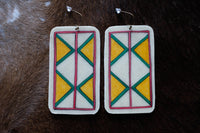 Green and Yellow Painted Parfleche Earrings