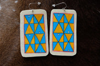 Blue and Yellow Painted Parfleche Earrings