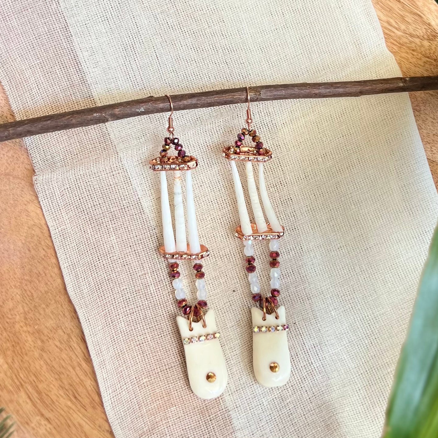 Elk Tooth and Dentalium Earrings (Long)