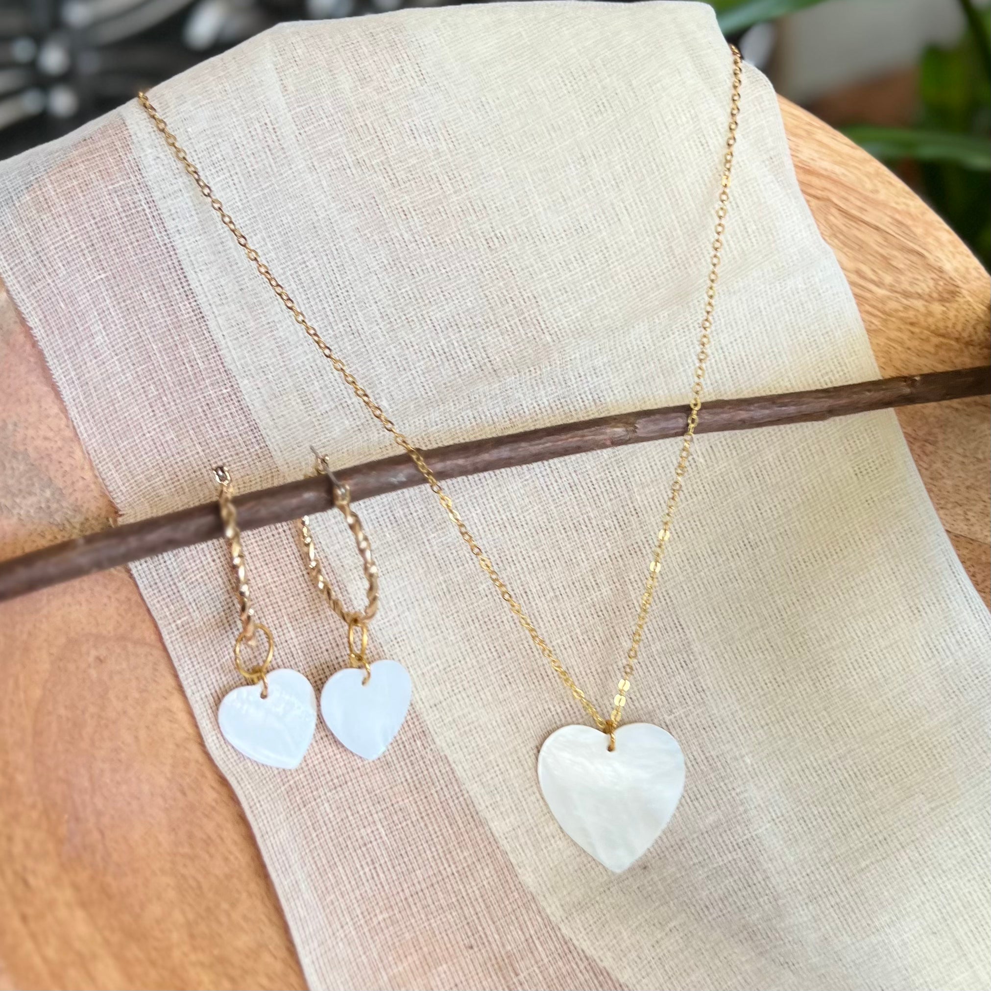 Gold Heart Earrings & Necklace Set