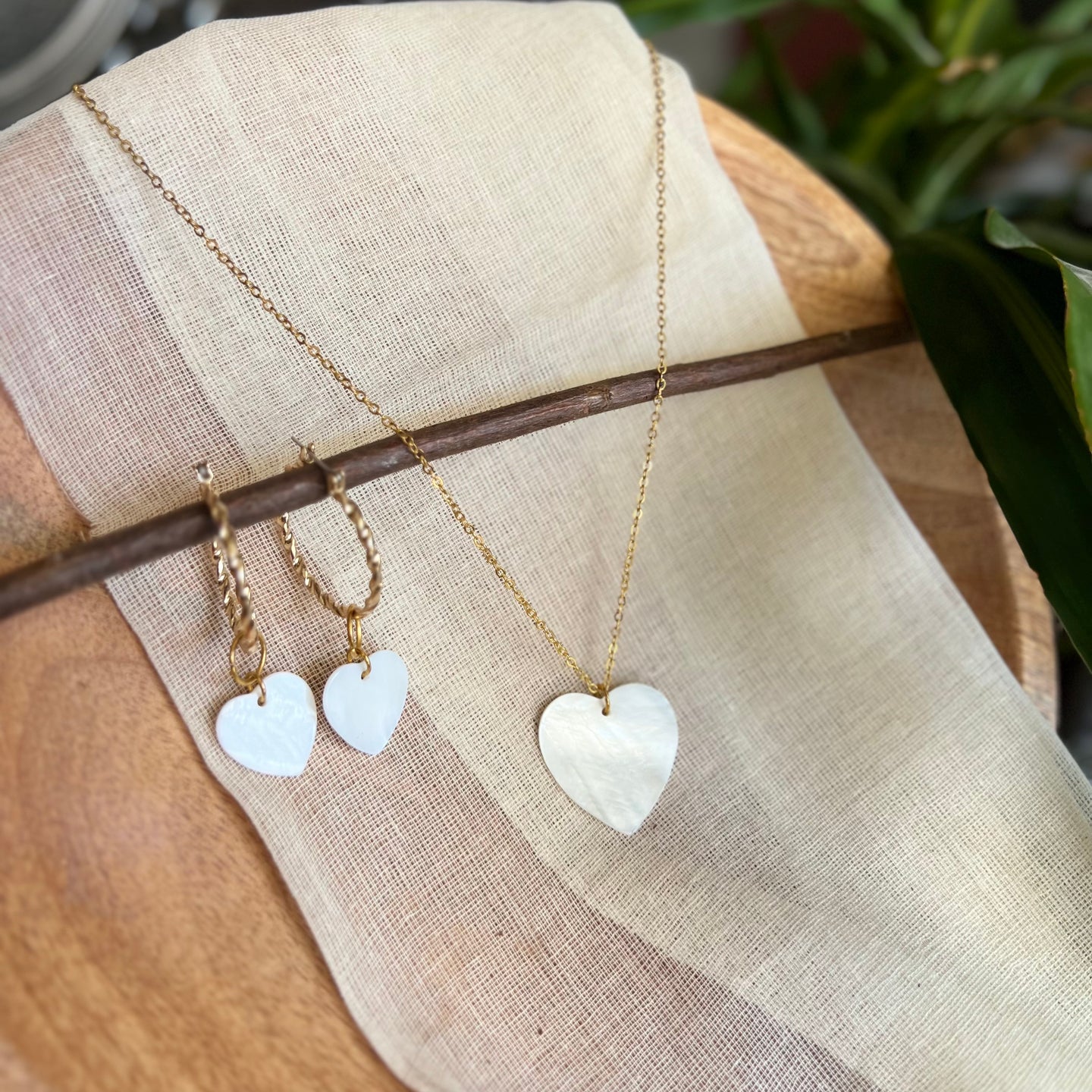 Gold Heart Earrings & Necklace Set