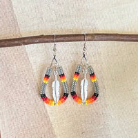 Gray Feather Dangly Beaded Earrings (Medium)