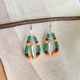 Green Feather Dangly Beaded Earrings (Medium)