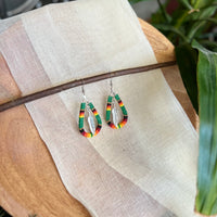 Green Feather Dangly Beaded Earrings (Medium)