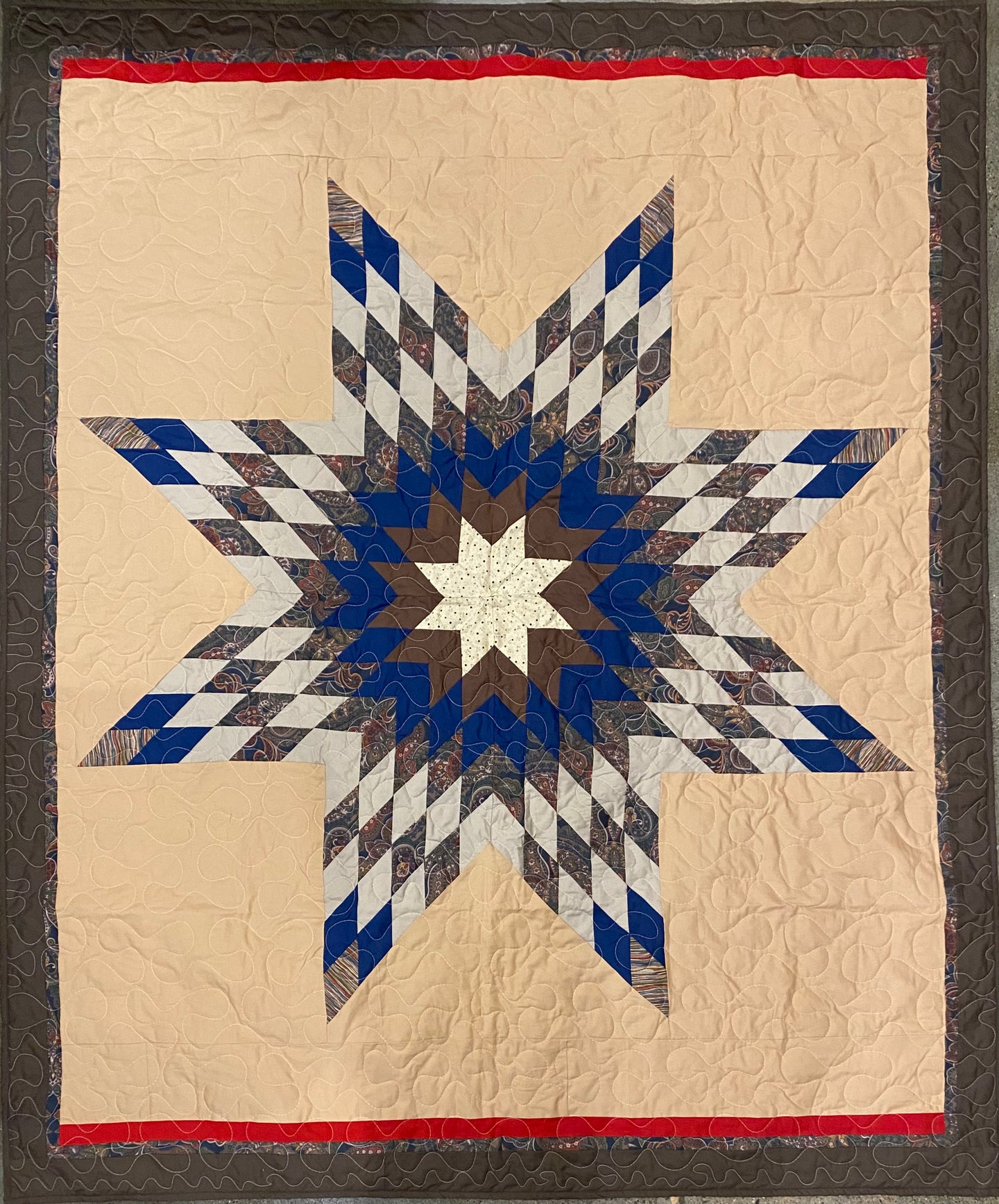 Brown and Blue Twin Sized Star Quilt