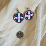 White and Pink Round Beaded Earrings