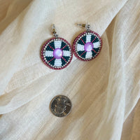 White and Pink Round Beaded Earrings