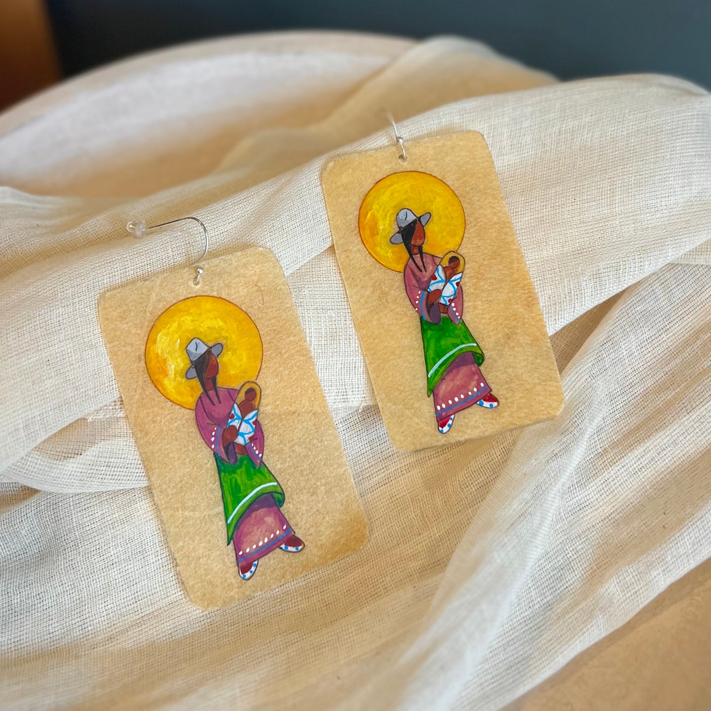 Mother and Child Sun Painted Parfleche Earrings