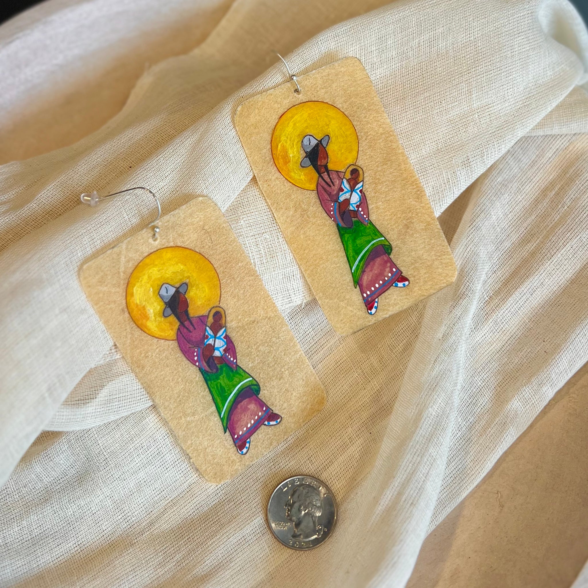 Mother and Child Sun Painted Parfleche Earrings