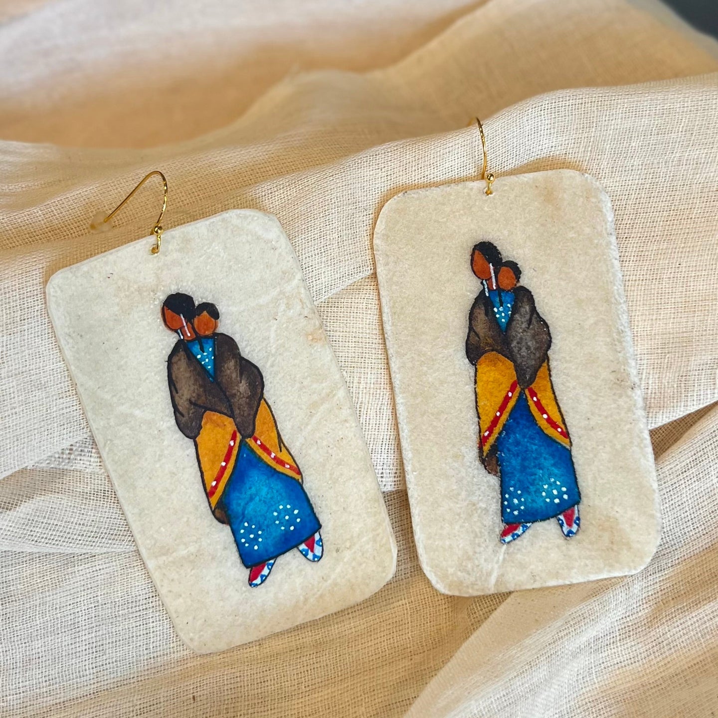 Mother and Child Painted Parfleche Earrings