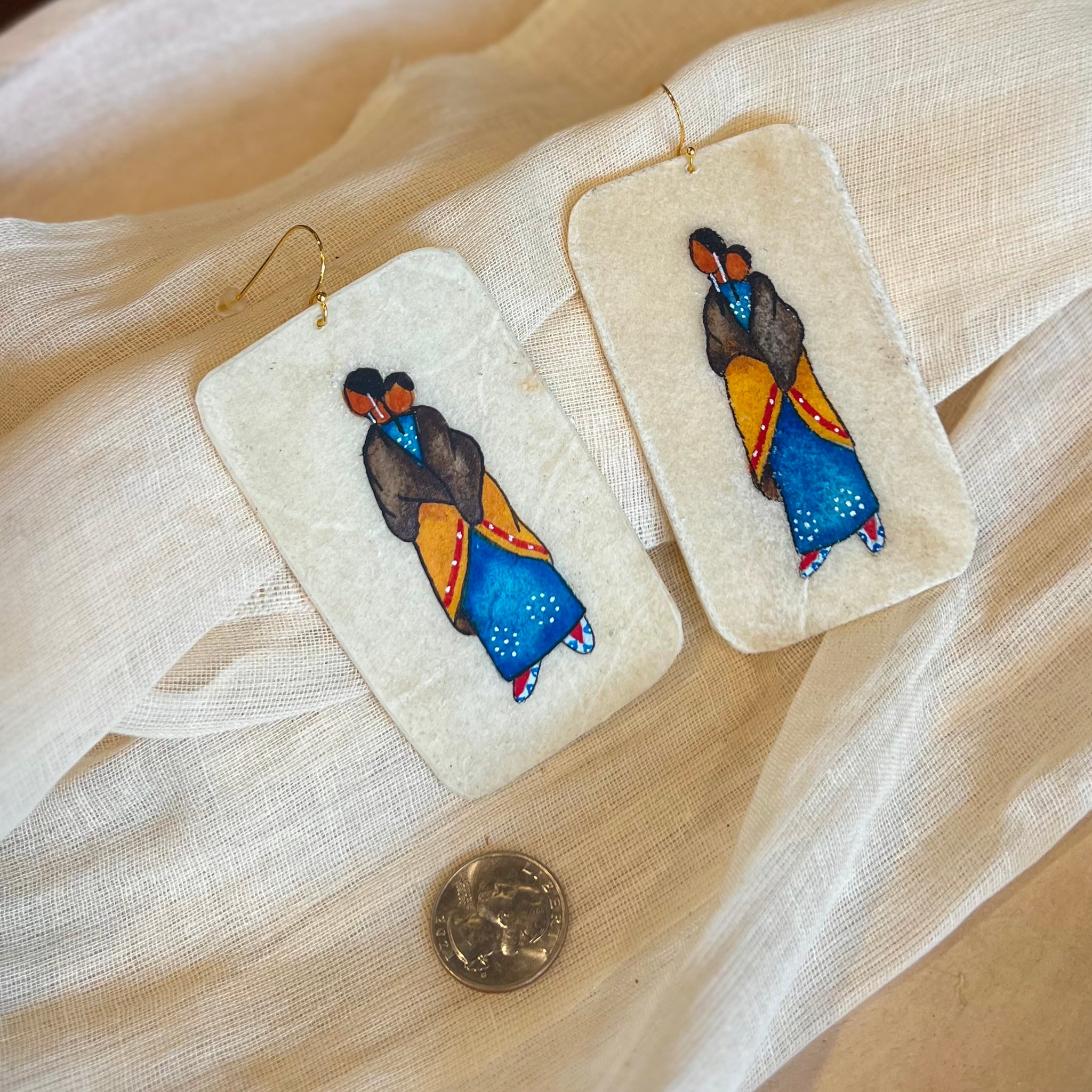 Mother and Child Painted Parfleche Earrings