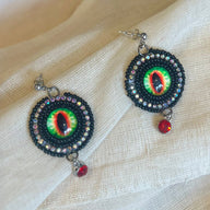 Green Eye Round Beaded Earrings