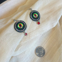 Green Eye Round Beaded Earrings