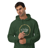 White man in a green hoodie that says respectfully go smudge yourself