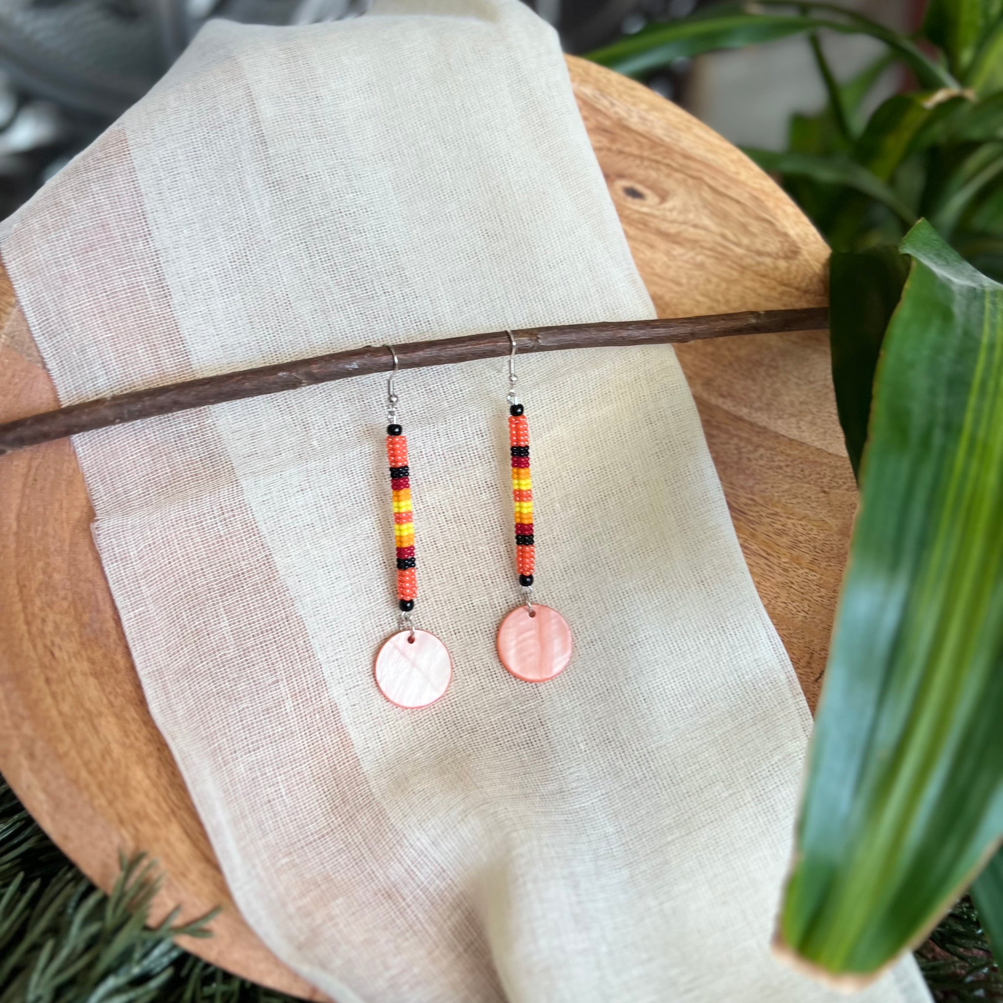 Orange Shell Dangly Beaded Earrings (Long)