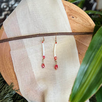 Red Dentalium Beaded Earrings (Long)