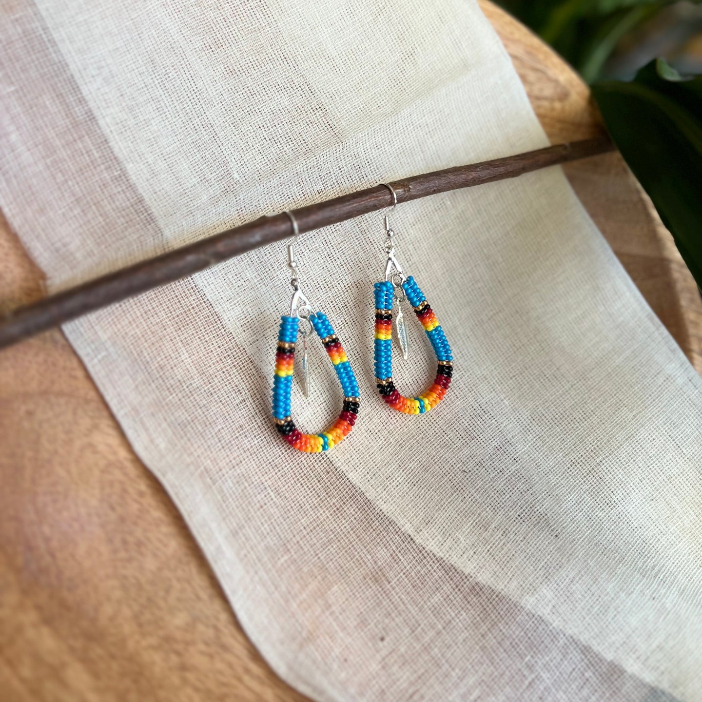 Turquoise Feather Dangly Beaded Earrings (Medium)