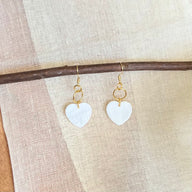 White & Gold Dangly Heart Earrings (Small)