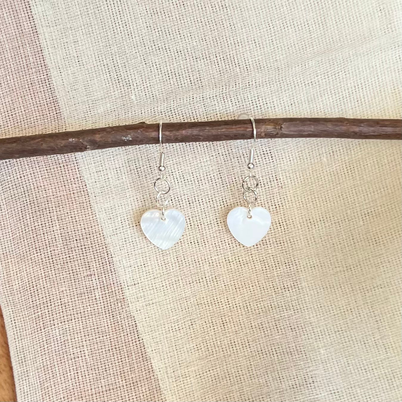 White & Silver Heart Earrings (Small)