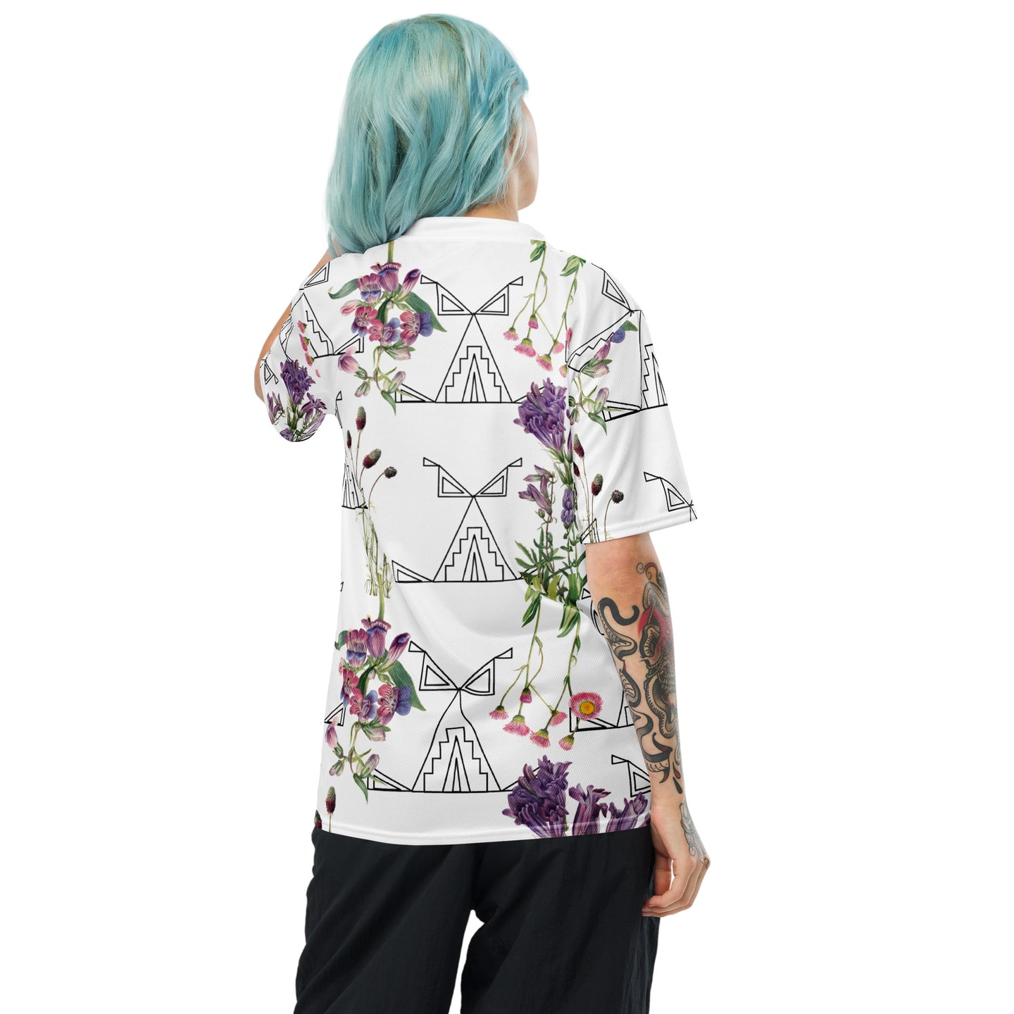 White Geometric Floral Unisex Jersey