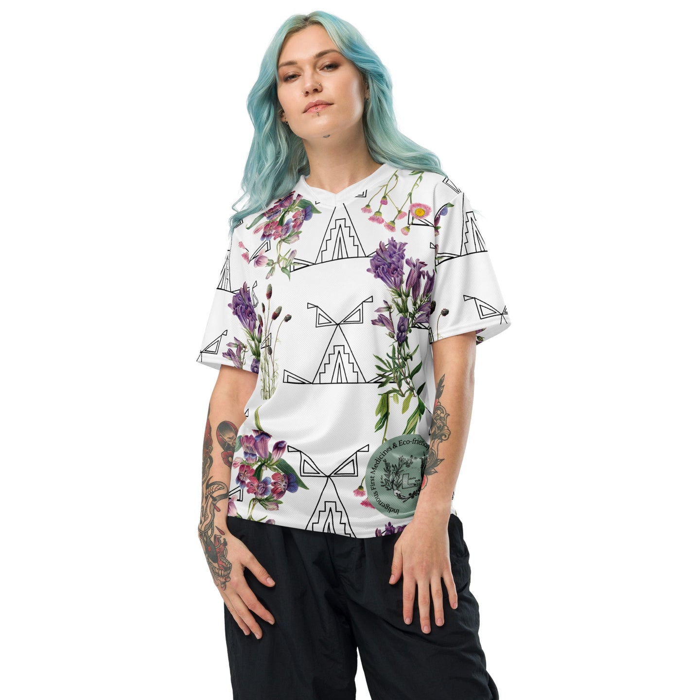 White Geometric Floral Unisex Jersey