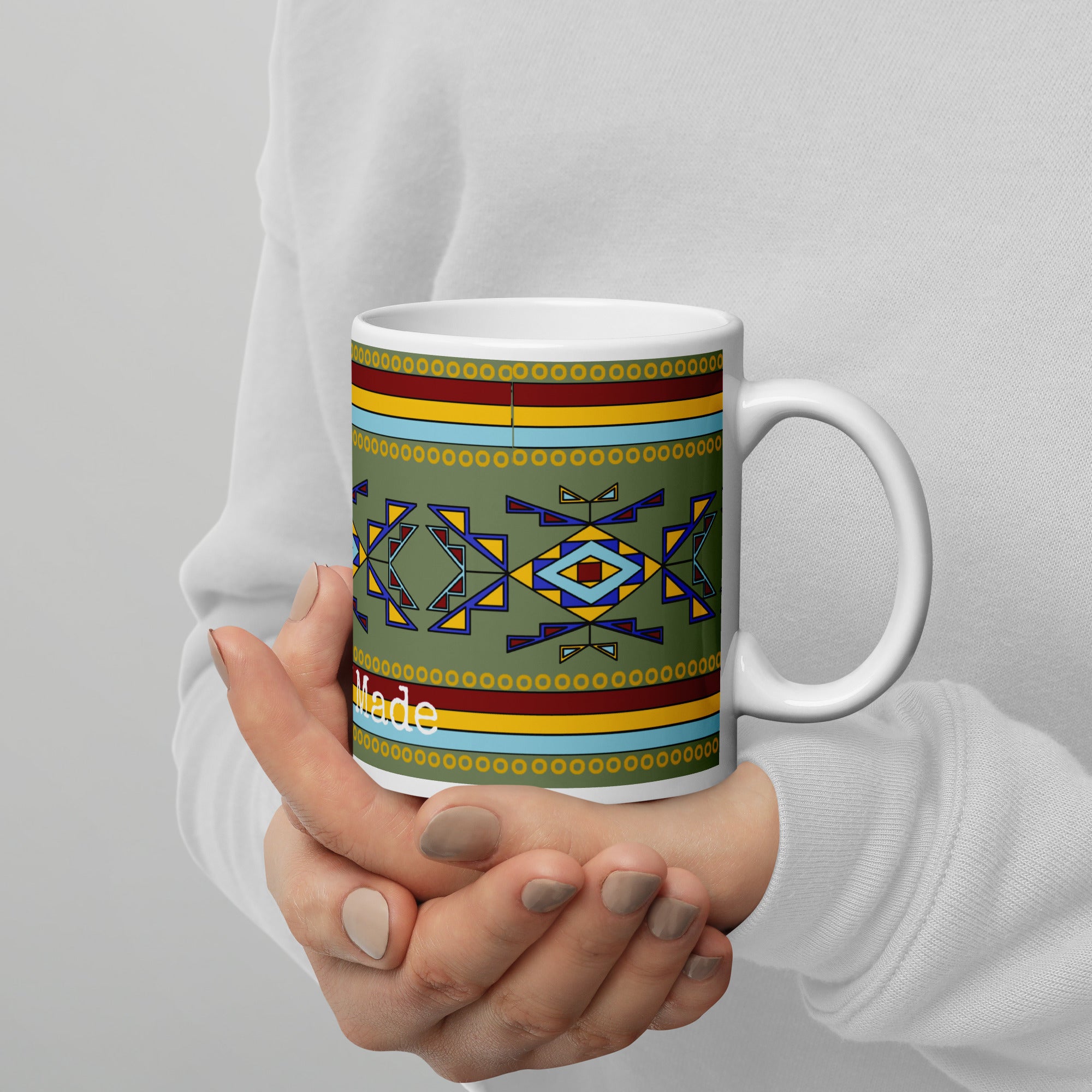 Lakota Made Geometric White glossy mug