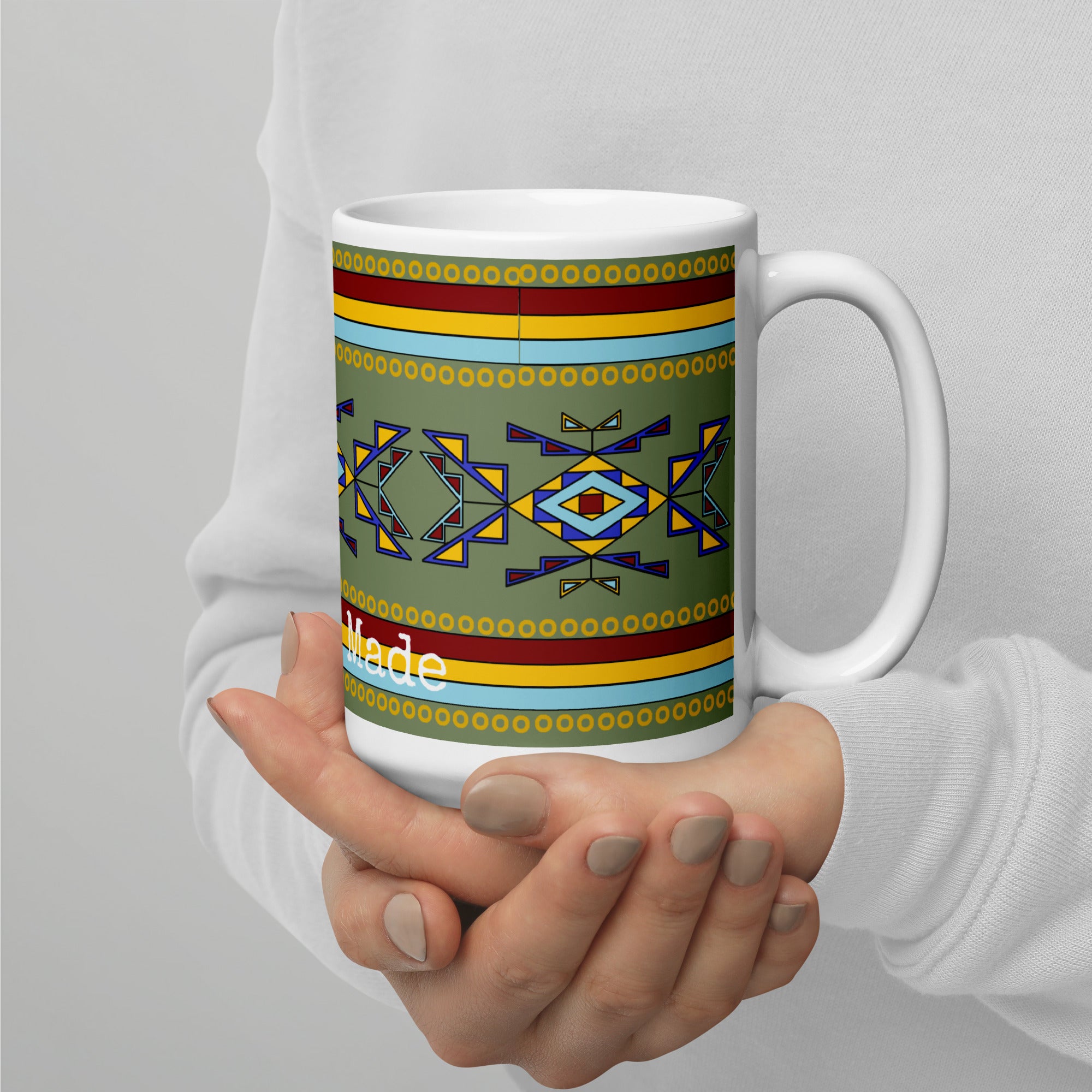 Lakota Made Geometric White glossy mug