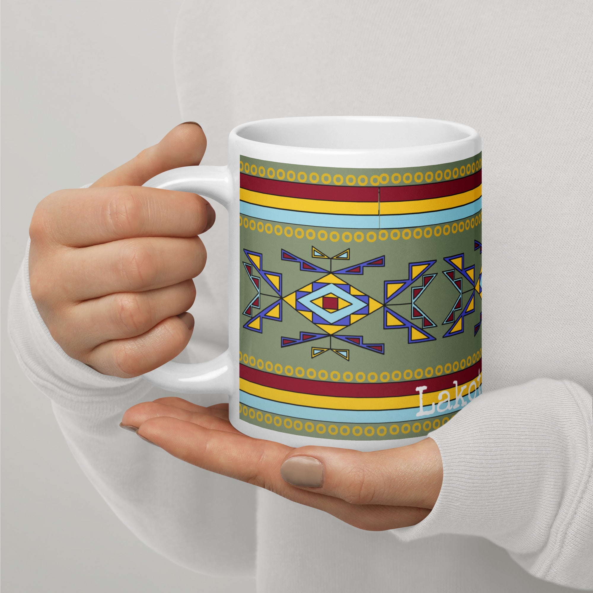 Lakota Made Geometric White glossy mug