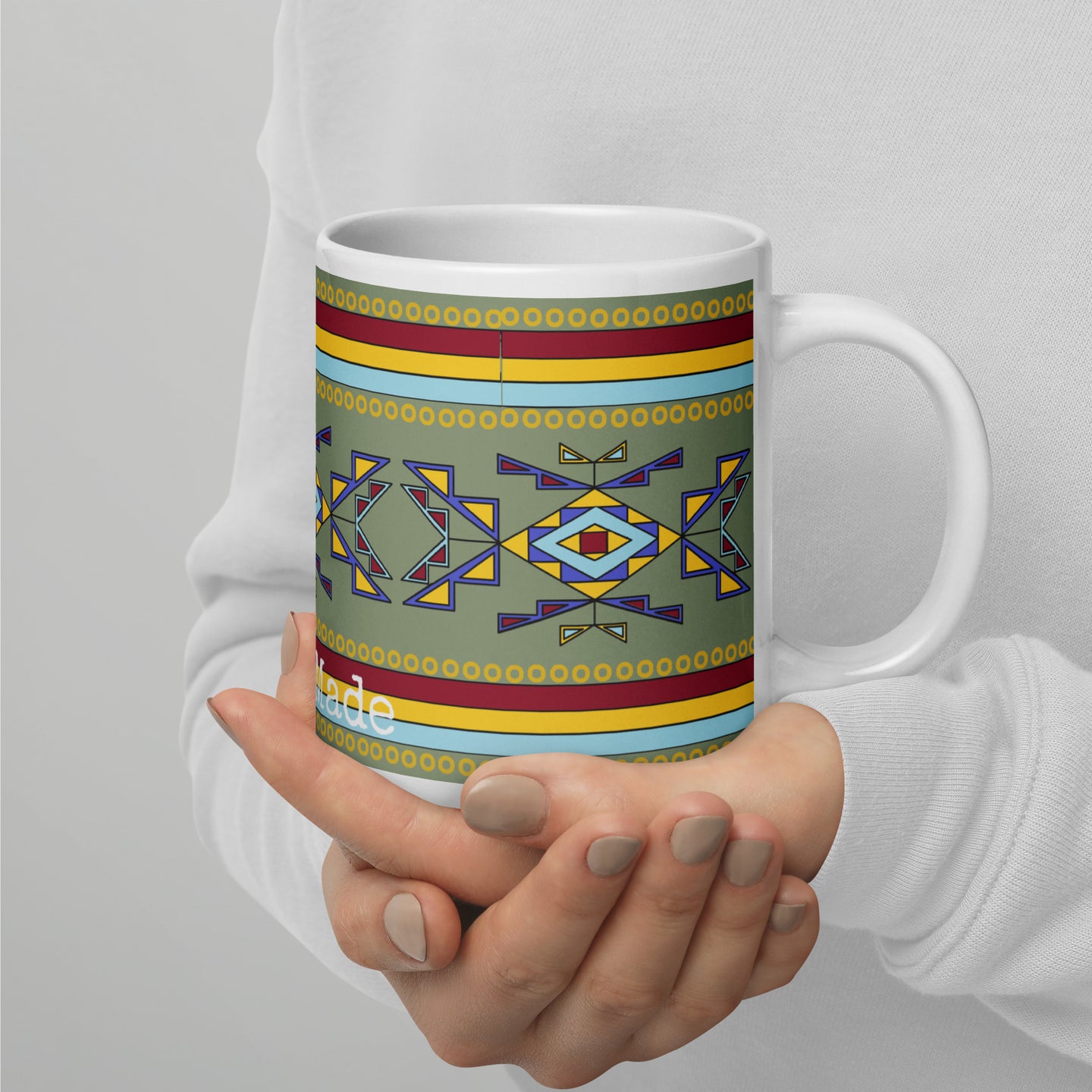 Lakota Made Geometric White glossy mug