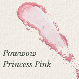 An image of a pink smudge of Lakota Made's Powow Princess Pink Eyeshadow on white paper. The image reads "Powow Princess Pink."